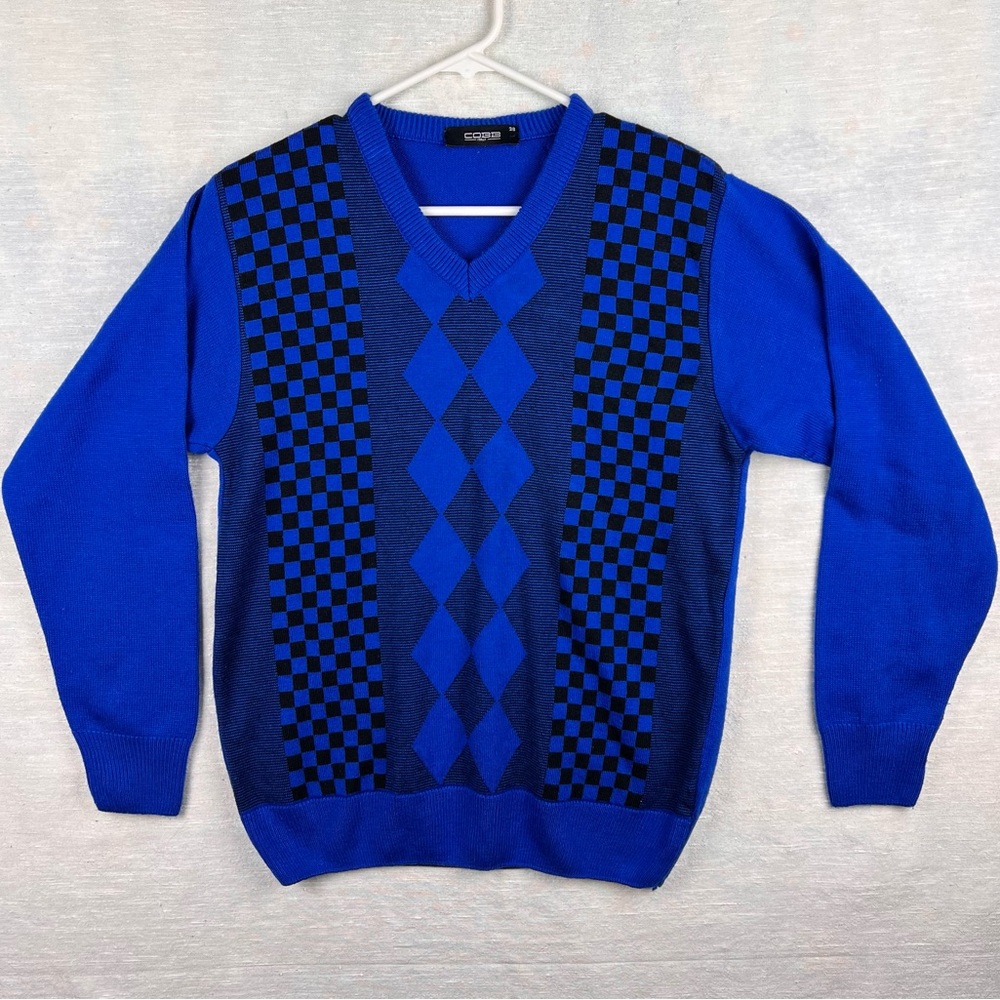 - c20hQa Cobb Italy blue checkered sweater 38 men's